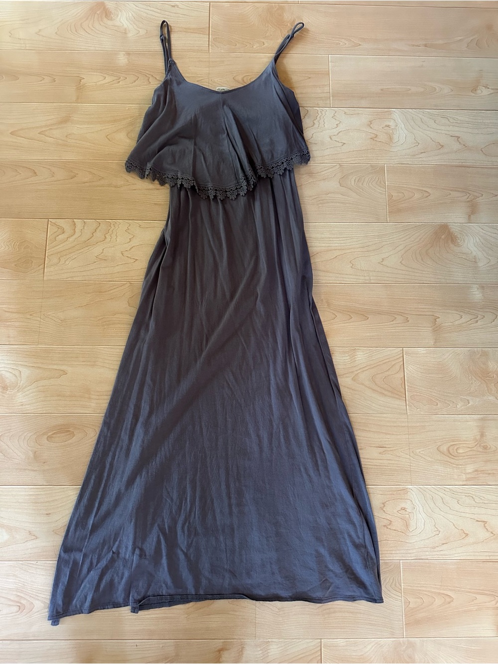 O'Neill Gray Maxi Slip Dress with Crochet Trim cotton dress size small